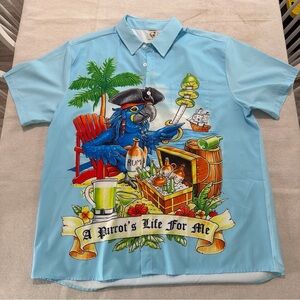 Hardaddy Blue Pirate Parrot Casual Button Down Shirt Rum Beach